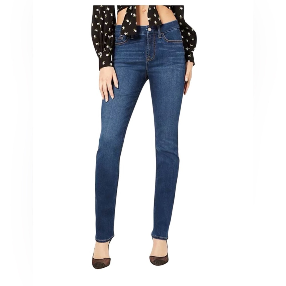 JEN7 Dark Wash Straight Leg Jeans Mid Rise Stretch Denim Classic Slim Fit 10